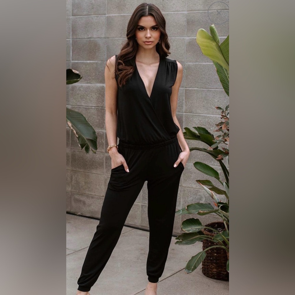 Veronica M Black Stretch Jogger Jumpsuit
